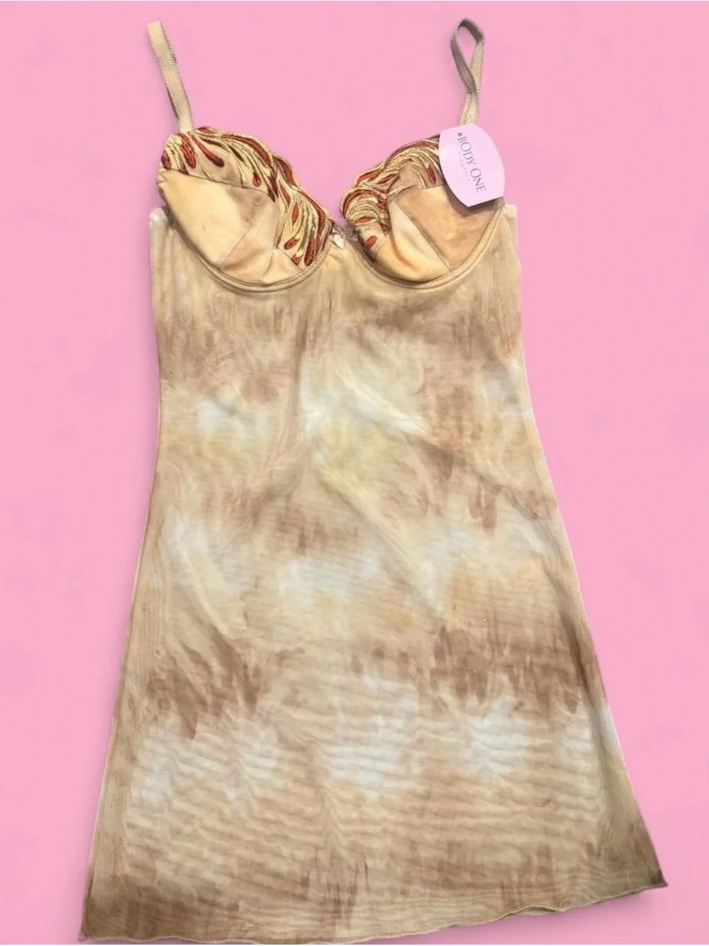 NWT Body One Lingerie Y2K Embroidered Mesh Slip Dress UK 34